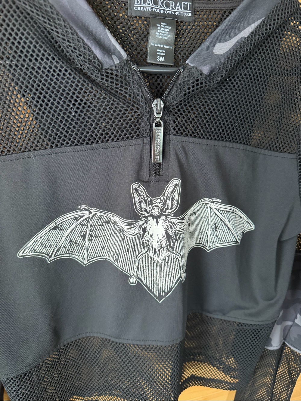 Blackcraft Cult Women's Black Mesh Bat Cropped Hoodie - Picture 2 of 4